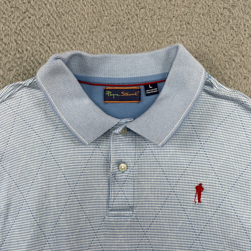 Payne Stewart Polo Shirt Men Large Blue Argyle Golf Short Sleeve Cotton Textured